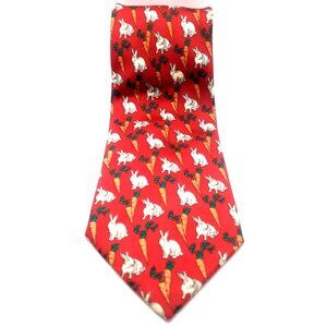 Men's Tie Sanglier Paris 100% Silk Red Rabbit Carrot Pattern Made In France 59"L